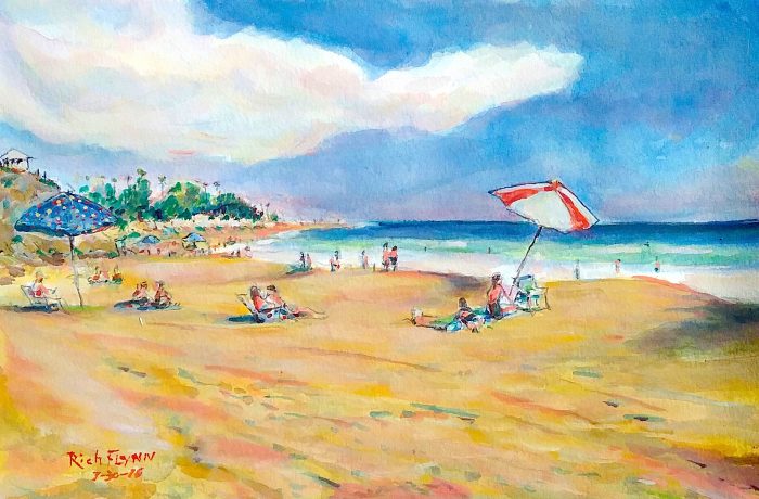 Afternoon at the Beach   San Clemente, Ca  watercolor  16″ x 12″  7-30-16