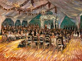 The Gonzales Wedding Ceremony   Four Seasons Hotel  Beverly Hills Ca.  oil   30″ x 40″  11-9-19