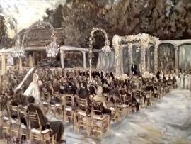 THE KAPLAN, MARCO WEDDING CEREMONY  in Black & White Tones   Hidden Hills Ca.    oil 30″ x 40″  9-16-17