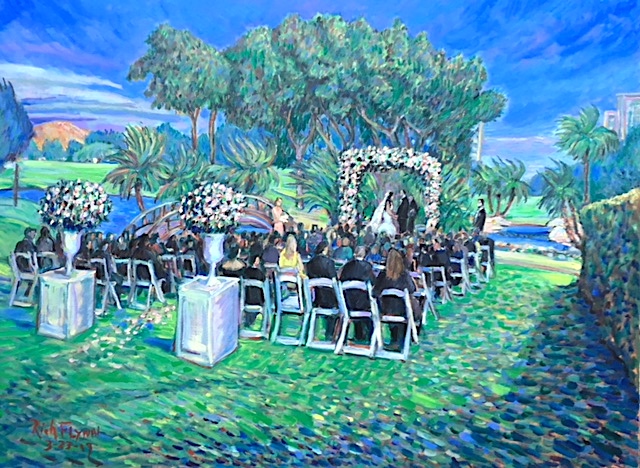 THE WEDDING CEREMONY OF KATIE & STEPHEN  LAS VEGAS COUNTRY CLUB  PAINTED LIVE, AND FINISHED IN STUDIO  OIL 30″ X 40″ 3-23-19