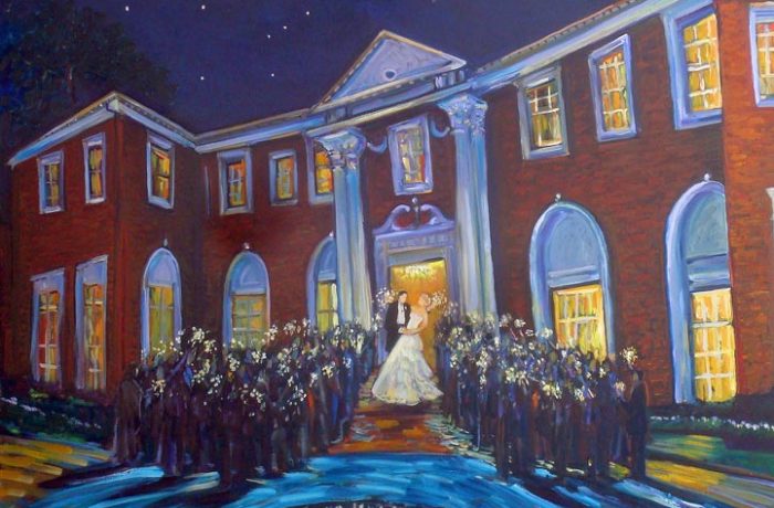 GREEN WEDDING Sparkler Send Off  (studio)  Seversky Mansion  Old Westbury New York.  oil 30″ x 40″