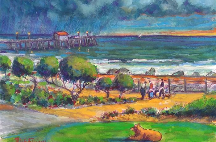 San Clemente Park with Molly Dog     watercolor  14″ x 16″  3-9-17