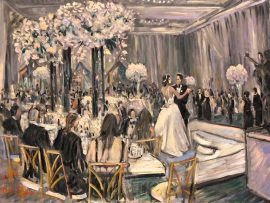 THE STERN – SCHAPIRO WEDDING RECEPTION  FOUR SEASONS HOTEL  BEVERLY HILLS CA.   oil  30″ x 40″ 11-16-19