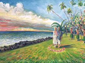 TINA & SCOTT’S WEDDING DAY  Kihei Maui   From photo’s   Watercolor   24″ x 30″ 11-17-17