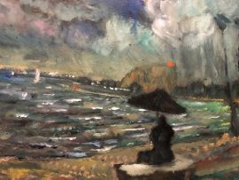 AS THE STORM COMES IN   DANA POINT CA.  WATERCOLOR 12″ X 18″  11-8-2022