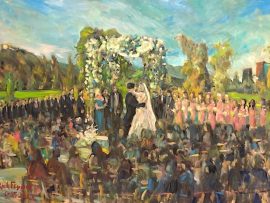 THE WAXMAN WEDDING CEREMONY     Brentwood Country Club  Los Angles Ca.   oil  30″ x 40″  6-25-2022